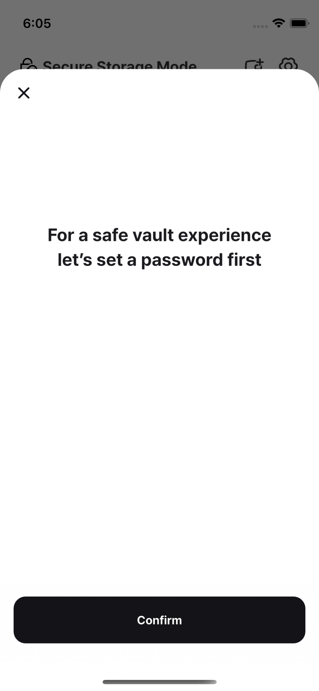 Password setup introduction screen