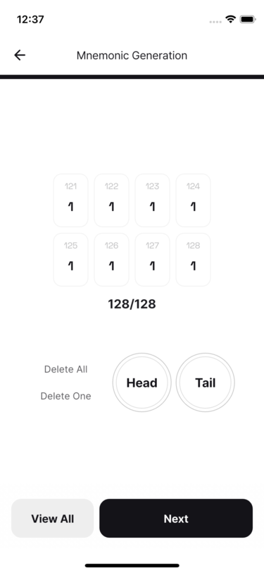 Completed coin flip entry with Next enabled