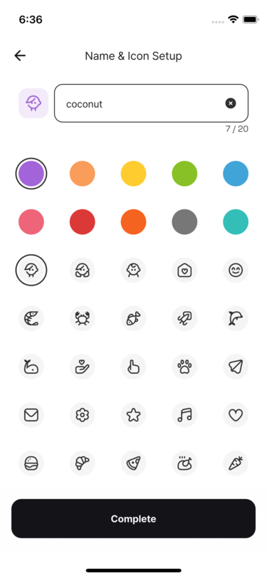 Choose a wallet name, color, and icon