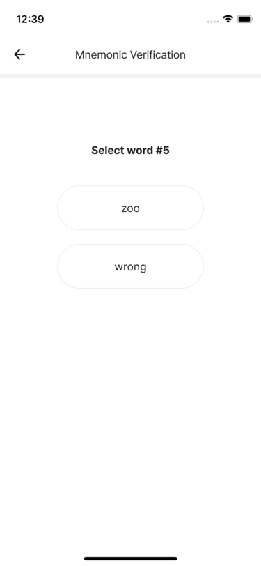 Select the requested mnemonic word to verify the backup