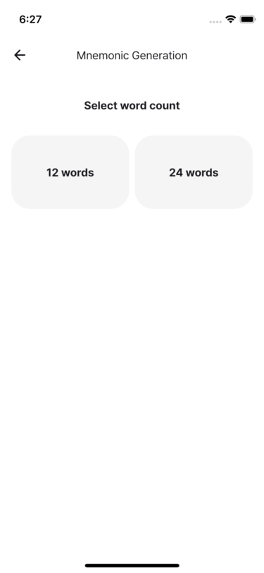 Select a 12-word or 24-word mnemonic phrase