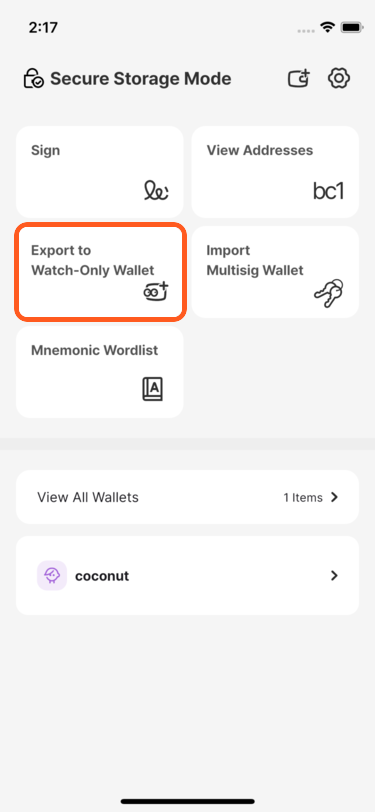 Export a wallet from Coconut Vault