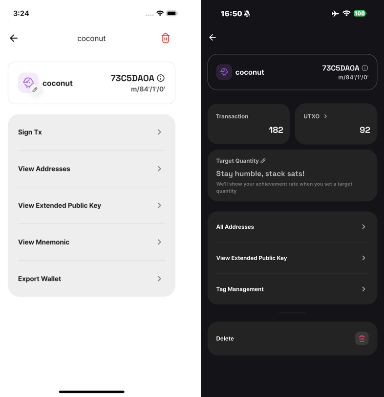 Compare wallet IDs in Coconut Vault and Coconut Wallet