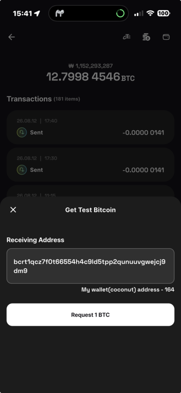 Request test bitcoin from the faucet