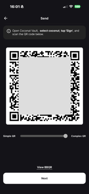 Animated QR code containing the unsigned transaction