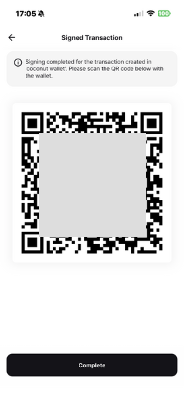 Animated QR code containing the signed transaction